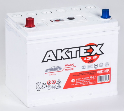 Аккумулятор AKTEX 70 Прямая (580А 173*260*220)