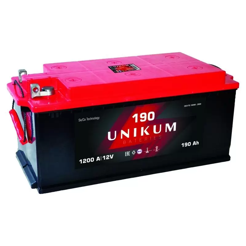 Аккумулятор UNIKUM 190 прямая (R+) (1200А, 513*223*223)
